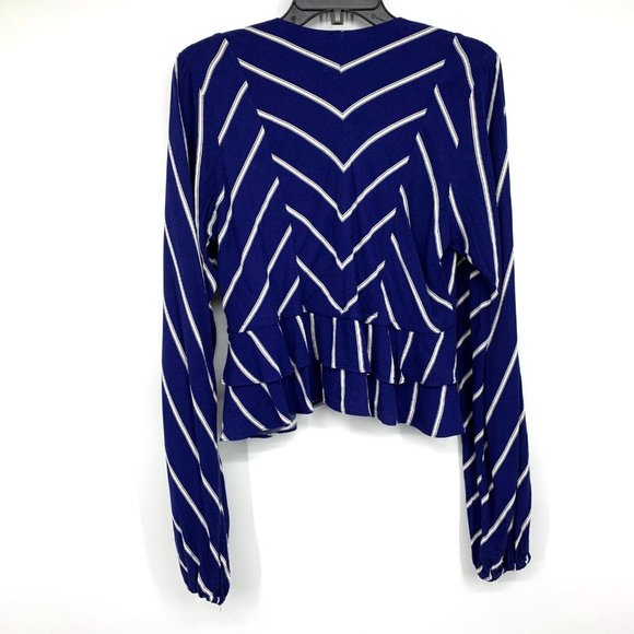 Free People Top Samifran Blue Stripe V Neck Button Long Sleeve - Picture 9 of 12